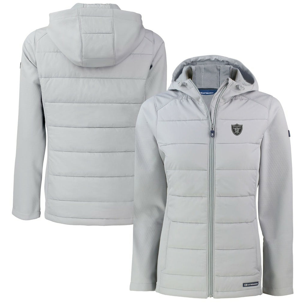 Cutter & Buck Women's Evoke Hybrid Eco Softshell Recycled Full-Zip Hoodie Jacket - Las Vegas Raiders