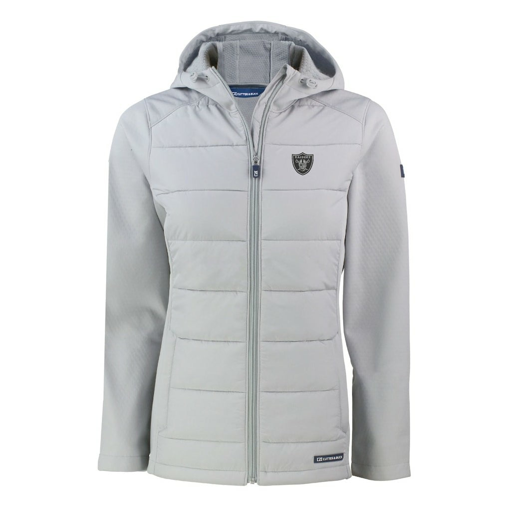 Cutter & Buck Women's Evoke Hybrid Eco Softshell Recycled Full-Zip Hoodie Jacket - Las Vegas Raiders
