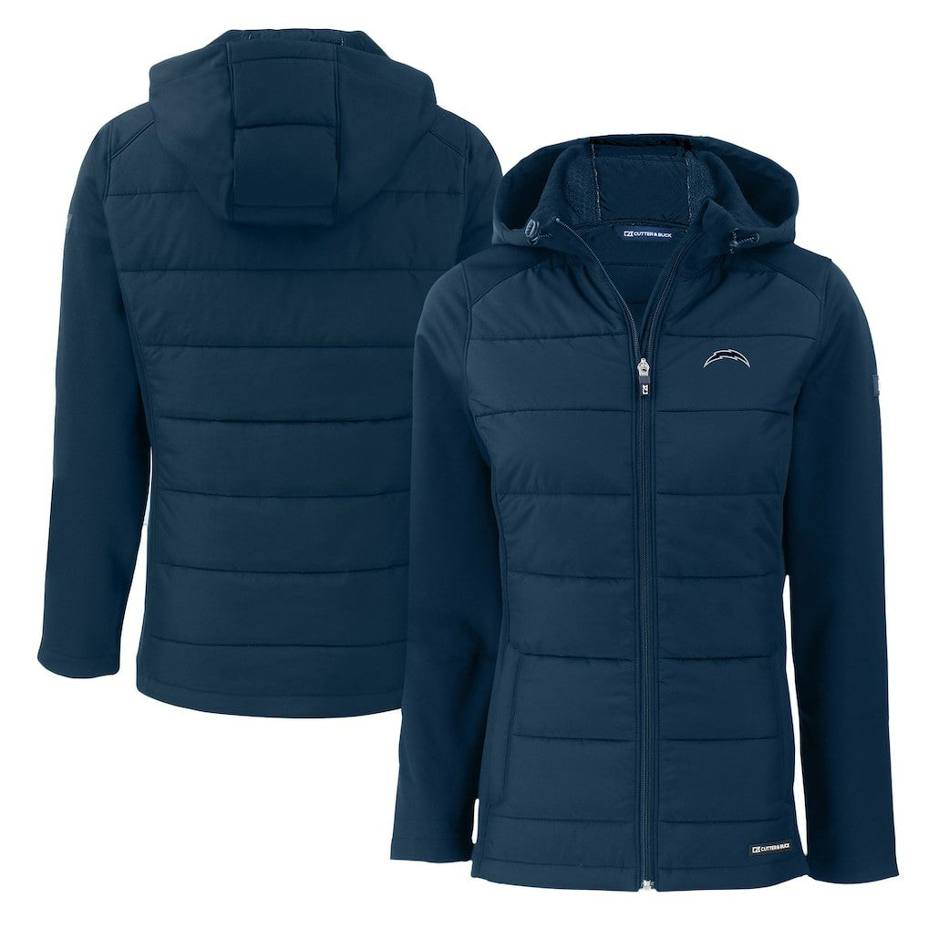 Cutter & Buck Women's Evoke Hybrid Eco Softshell Recycled Full-Zip Hoodie Jacket - Los Angeles Chargers