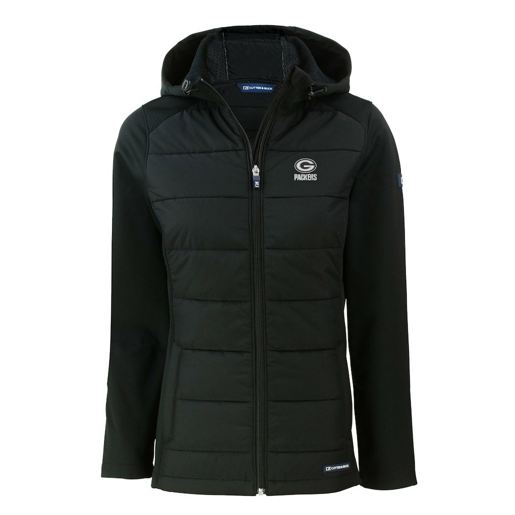 Cutter & Buck Women's Evoke Hybrid Eco Softshell Recycled Full-Zip Hoodie Jacket - Green Bay Packers