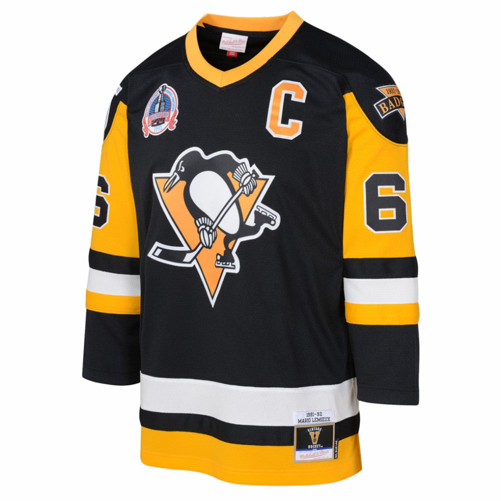 NHL Black Mario Lemieux Pittsburgh Penguins Mitchell & Ness Youth 1991/92 Captain Patch Power Play Player Jersey