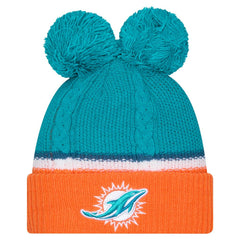 Women's Double Bubble Cuffed Knit Hat with Poms - Miami Dolphins