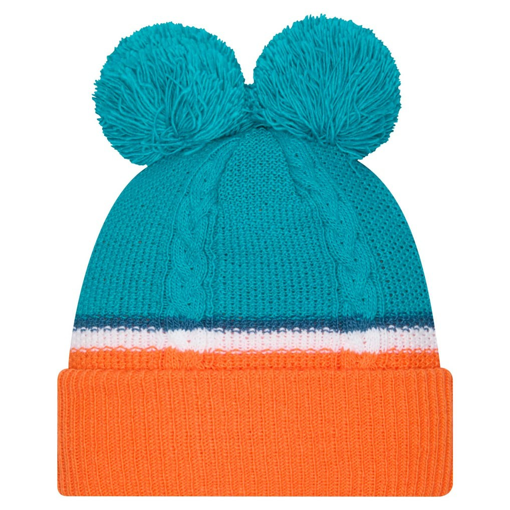 Women's Double Bubble Cuffed Knit Hat with Poms - Miami Dolphins