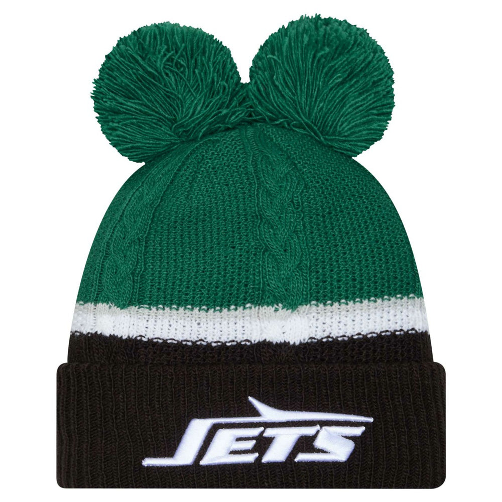 Women's Double Bubble Cuffed Knit Hat with Poms - New York Jets