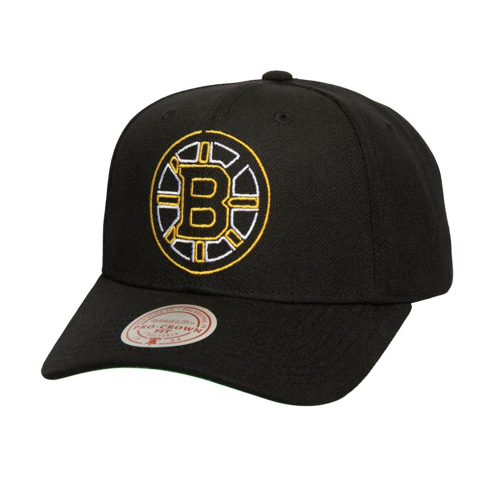 NHL Black Boston Bruins Mitchell & Ness Soul Strike Neon Logo Pro Crown Adjustable Hat