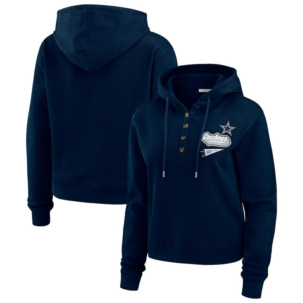 WEAR by Erin Andrews Women's Waffle-Knit Pullover Hoodie - Dallas Cowboys