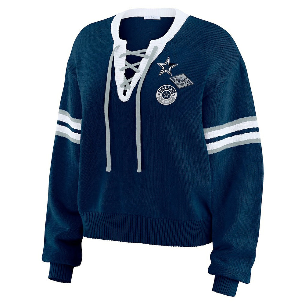 WEAR by Erin Andrews Women's Lace-Up Sweater - Dallas Cowboys