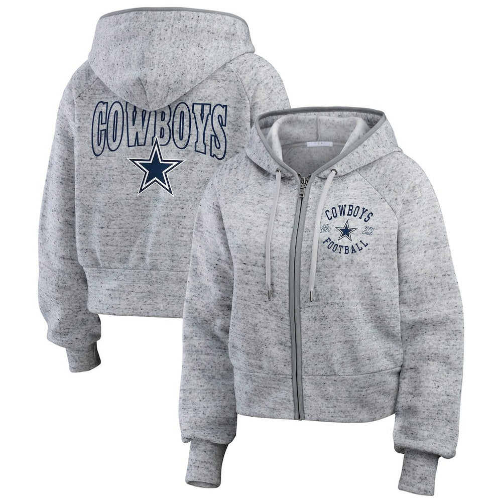 WEAR by Erin Andrews Women's Speckled Fleece Cropped Full-Zip Hoodie - Dallas Cowboys