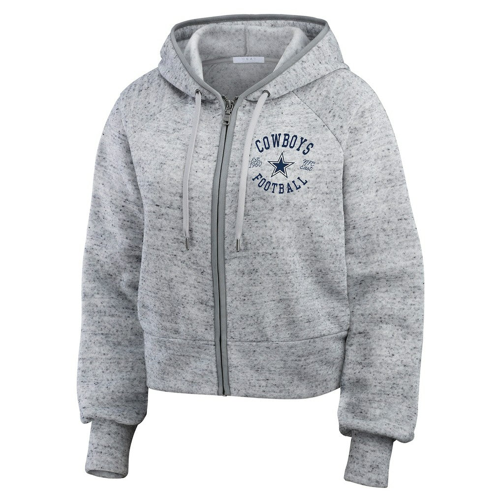 WEAR by Erin Andrews Women's Speckled Fleece Cropped Full-Zip Hoodie - Dallas Cowboys