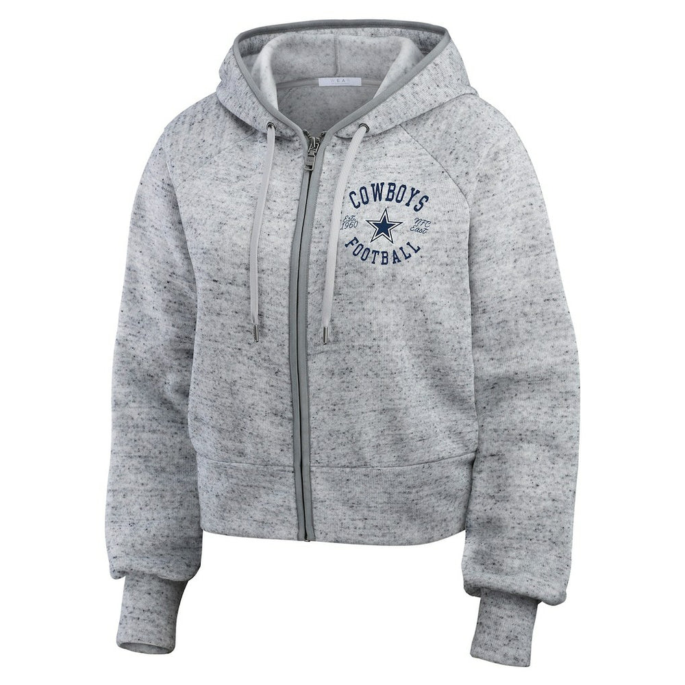 WEAR by Erin Andrews Women's Speckled Fleece Cropped Full-Zip Hoodie - Dallas Cowboys