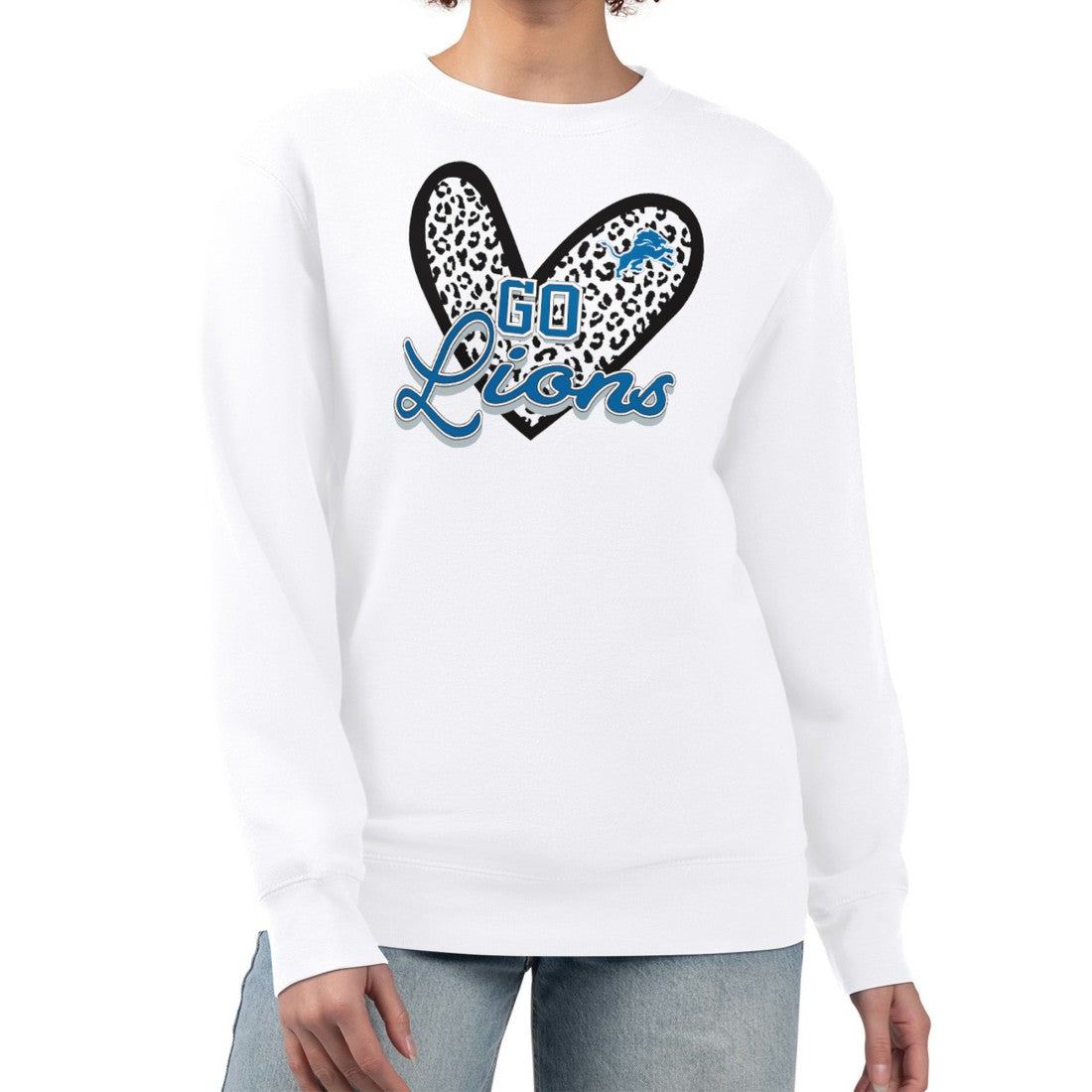 G-III 4Her by Carl Banks Women's Leopard Heart Pullover Sweatshirt - Detroit Lions
