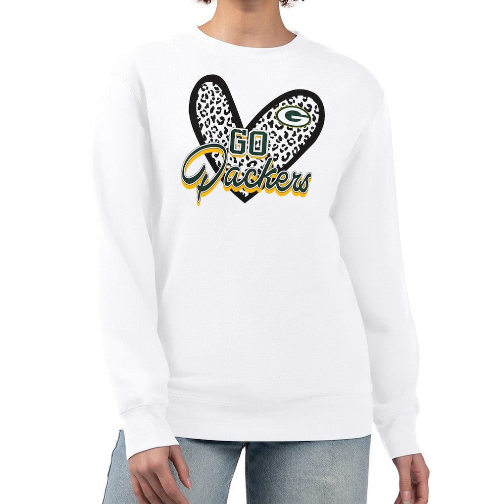 G-III 4Her by Carl Banks Women's Leopard Heart Pullover Sweatshirt - Green Bay Packers