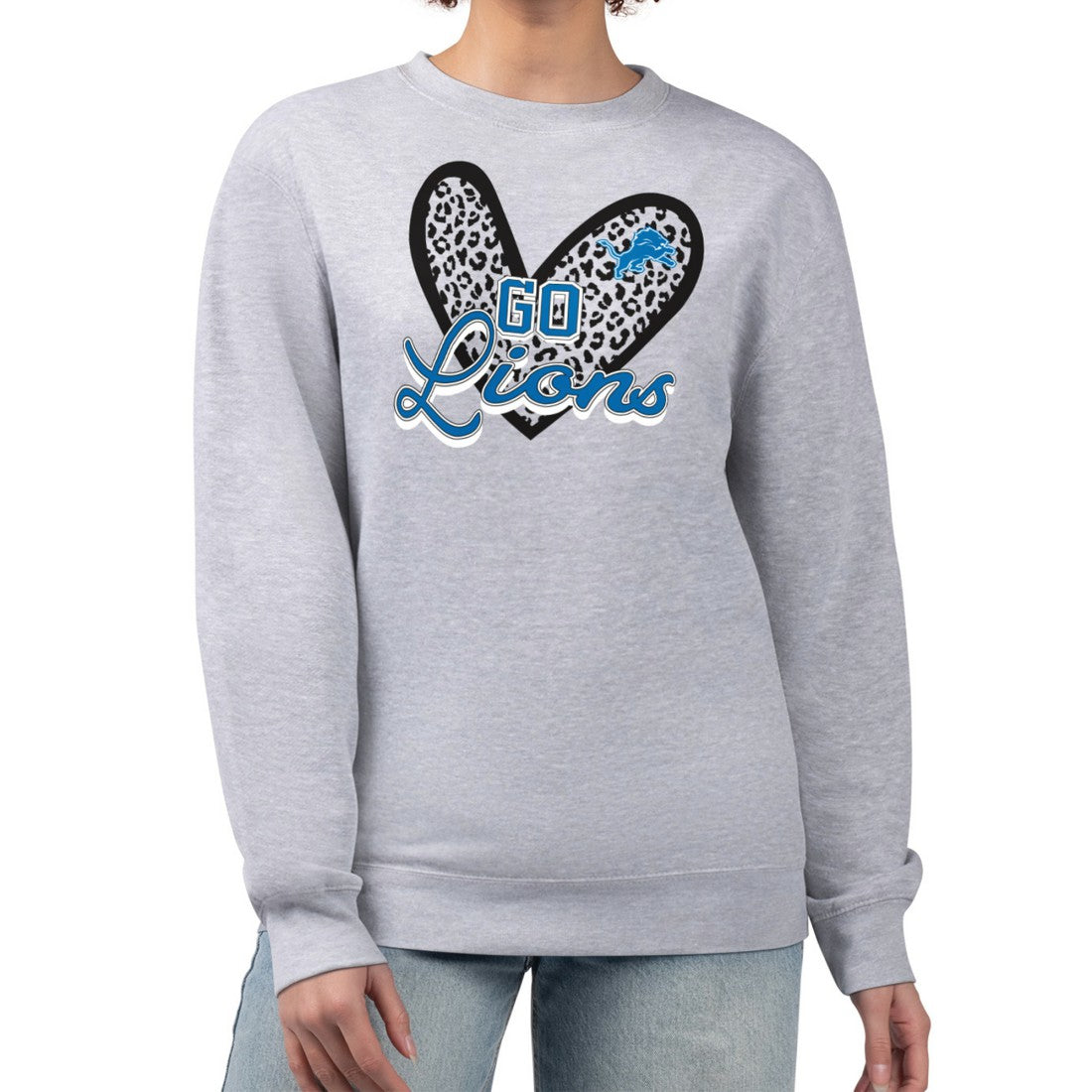 G-III 4Her by Carl Banks Women's Leopard Heart Pullover Sweatshirt - Detroit Lions