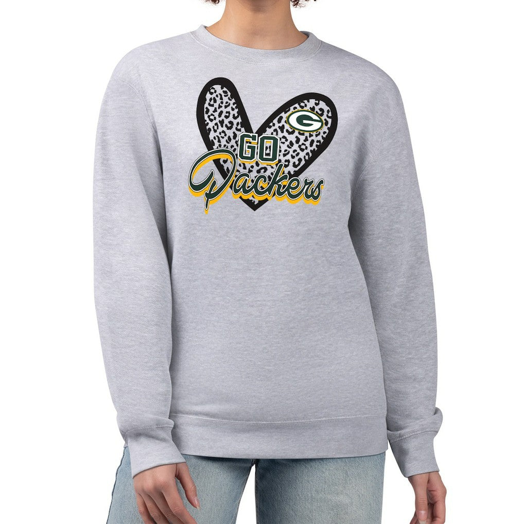 G-III 4Her by Carl Banks Women's Leopard Heart Pullover Sweatshirt - Green Bay Packers