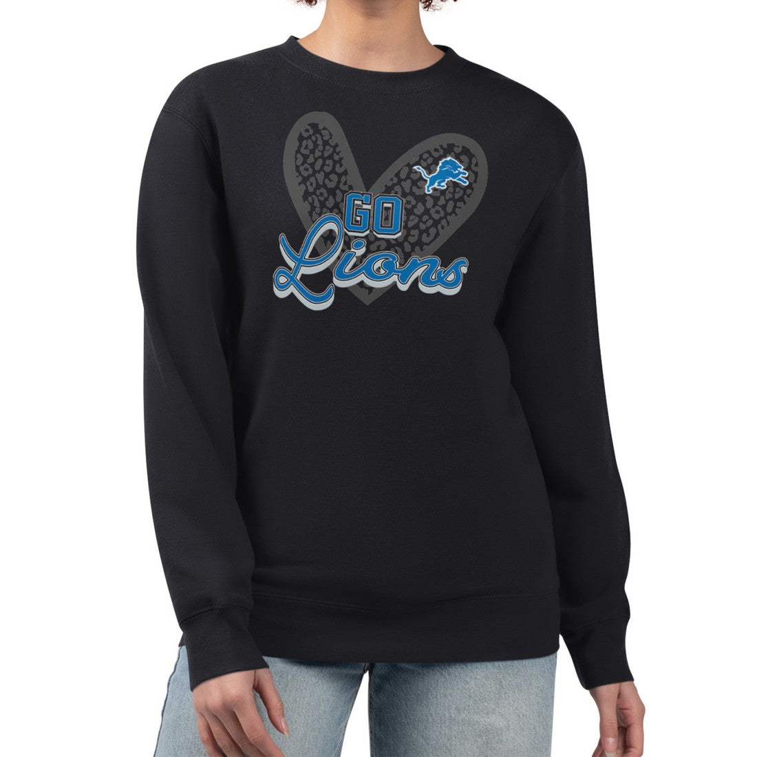 G-III 4Her by Carl Banks Women's Leopard Heart Pullover Sweatshirt - Detroit Lions