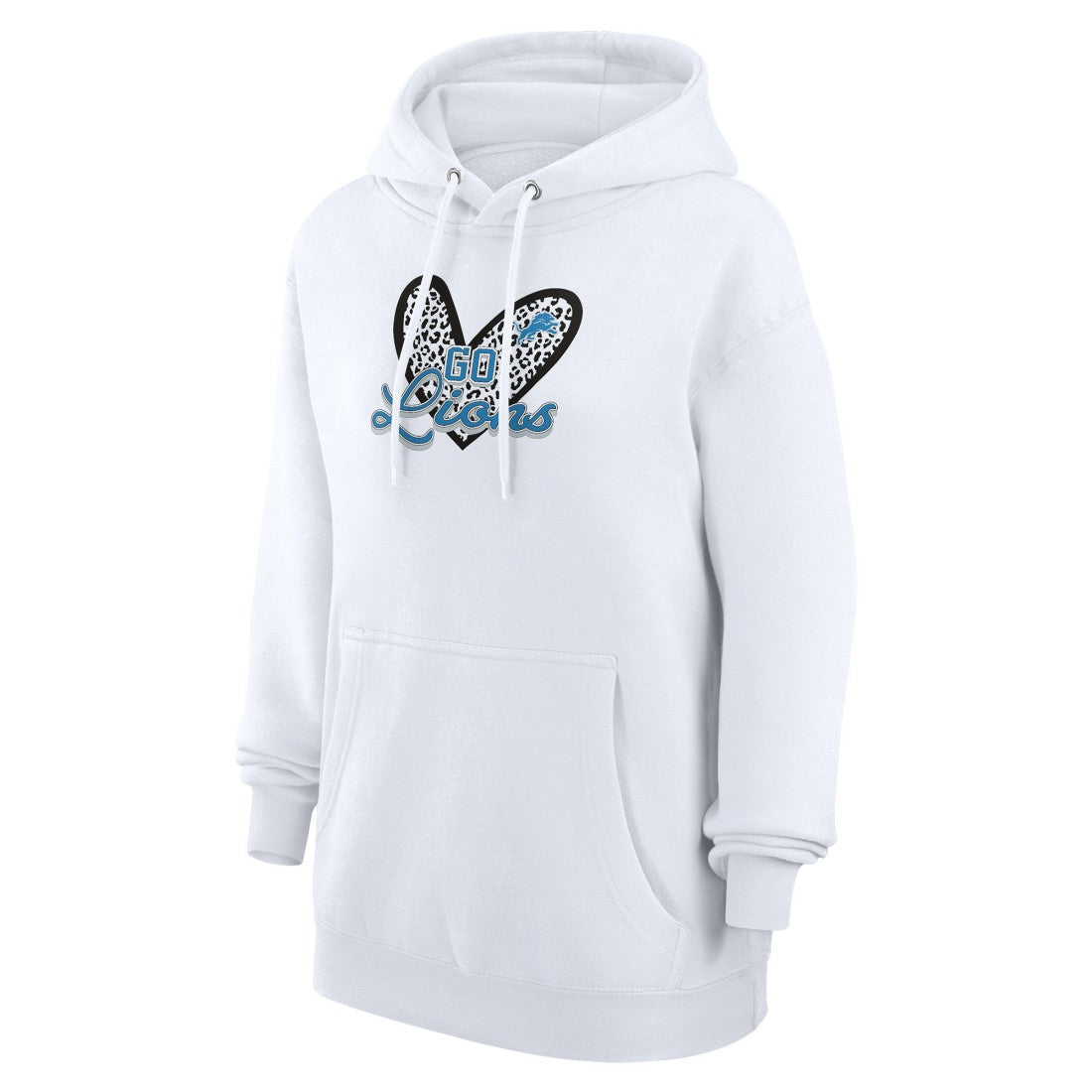 G-III 4Her by Carl Banks Women's Animal Print Heart Team Graphic Fleece Tri-Blend Pullover Hoodie - Detroit Lions