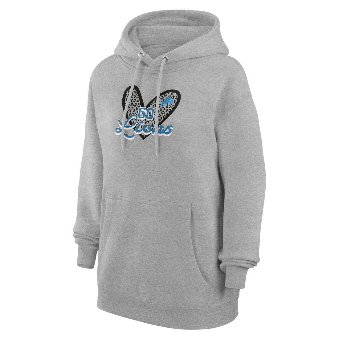 G-III 4Her by Carl Banks Women's Animal Print Heart Team Graphic Fleece Tri-Blend Pullover Hoodie - Detroit Lions