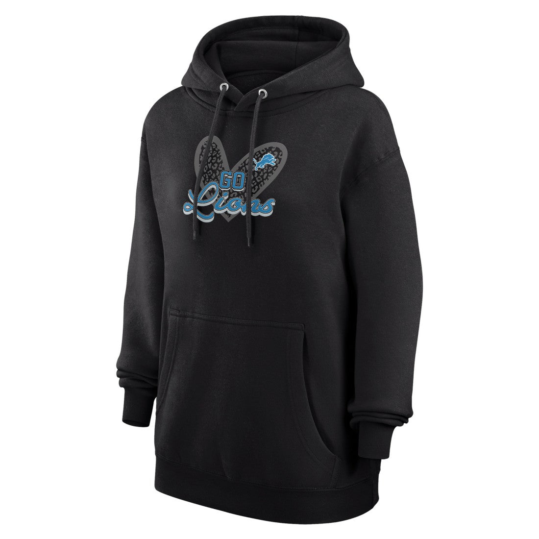 G-III 4Her by Carl Banks Women's Animal Print Heart Team Graphic Fleece Tri-Blend Pullover Hoodie - Detroit Lions