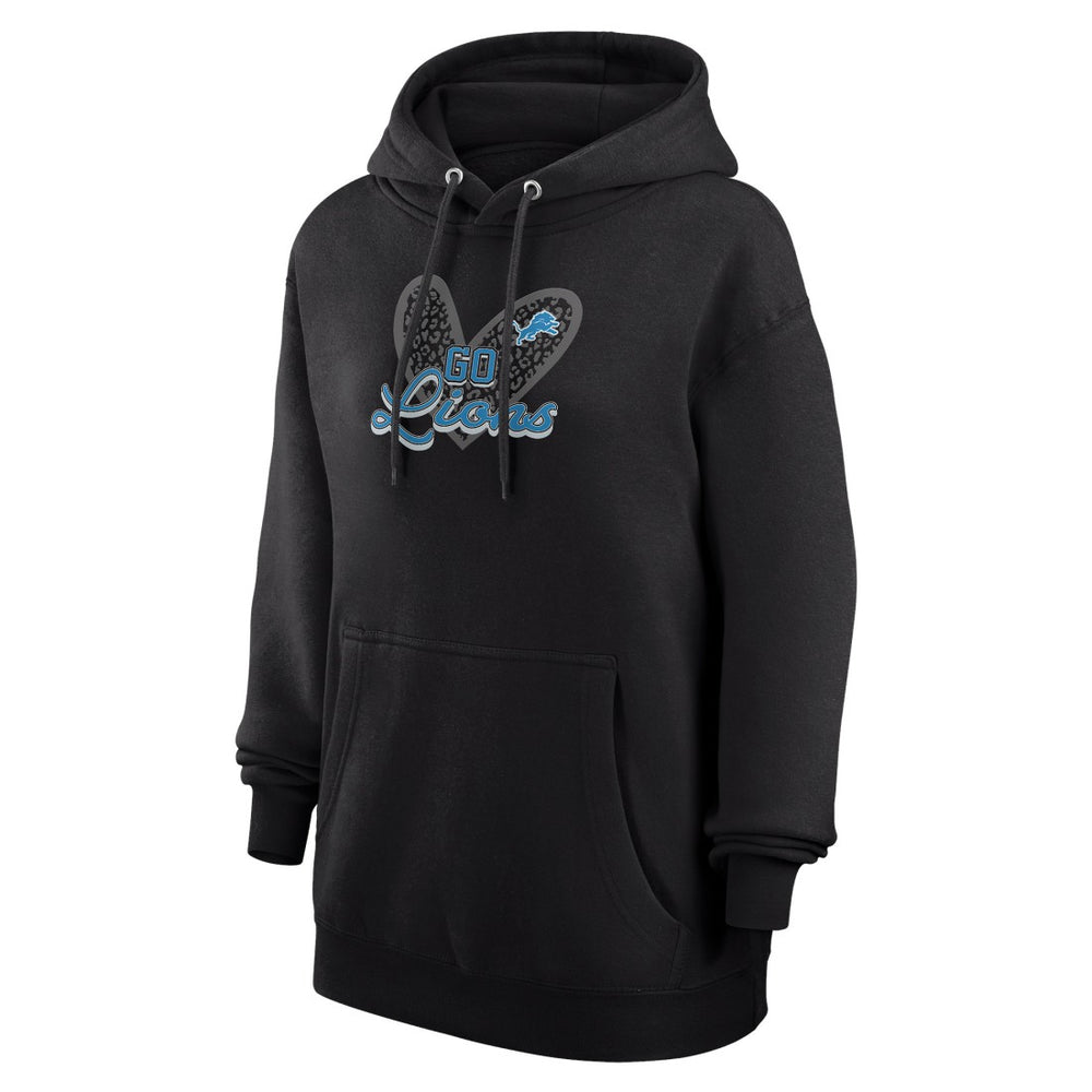 G-III 4Her by Carl Banks Women's Animal Print Heart Team Graphic Fleece Tri-Blend Pullover Hoodie - Detroit Lions