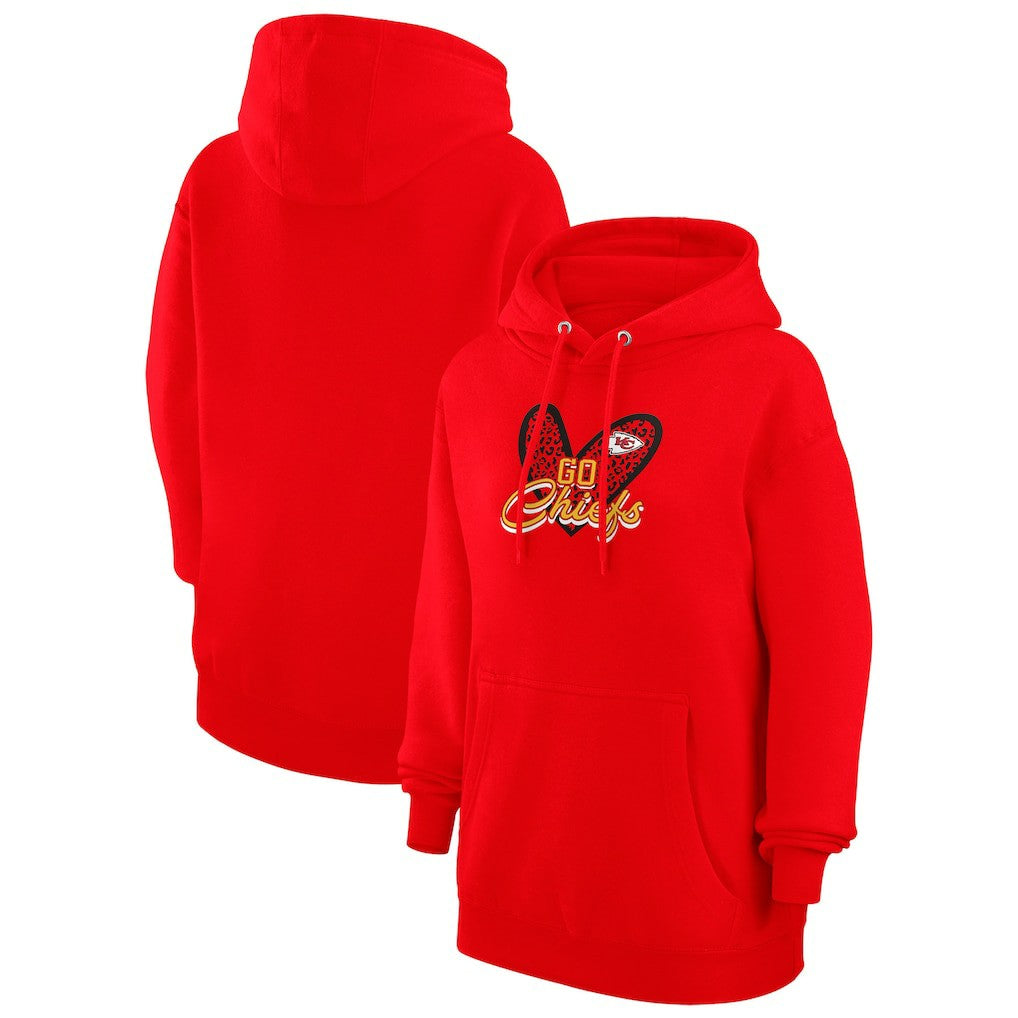 G-III 4Her by Carl Banks Women's Animal Print Heart Team Graphic Fleece Tri-Blend Pullover Hoodie - Kansas City Chiefs