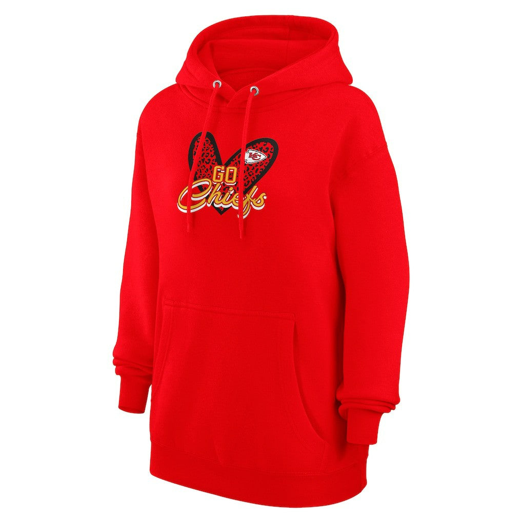 G-III 4Her by Carl Banks Women's Animal Print Heart Team Graphic Fleece Tri-Blend Pullover Hoodie - Kansas City Chiefs