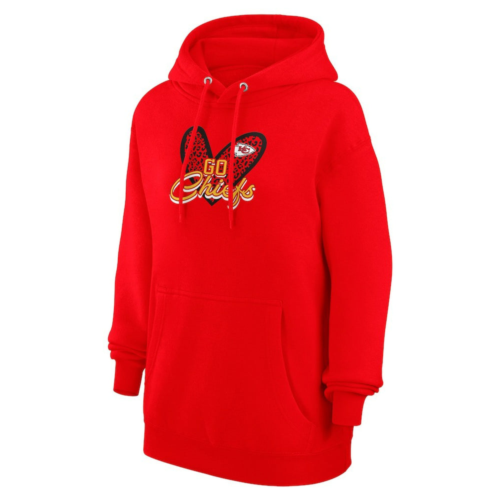 G-III 4Her by Carl Banks Women's Animal Print Heart Team Graphic Fleece Tri-Blend Pullover Hoodie - Kansas City Chiefs