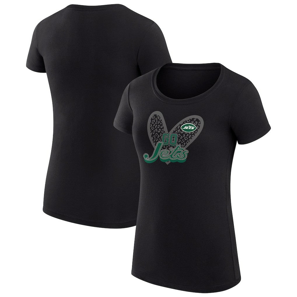 G-III 4Her by Carl Banks Women's Super-Slim Fit Lightweight Animal Print Heart T-Shirt - New York Jets