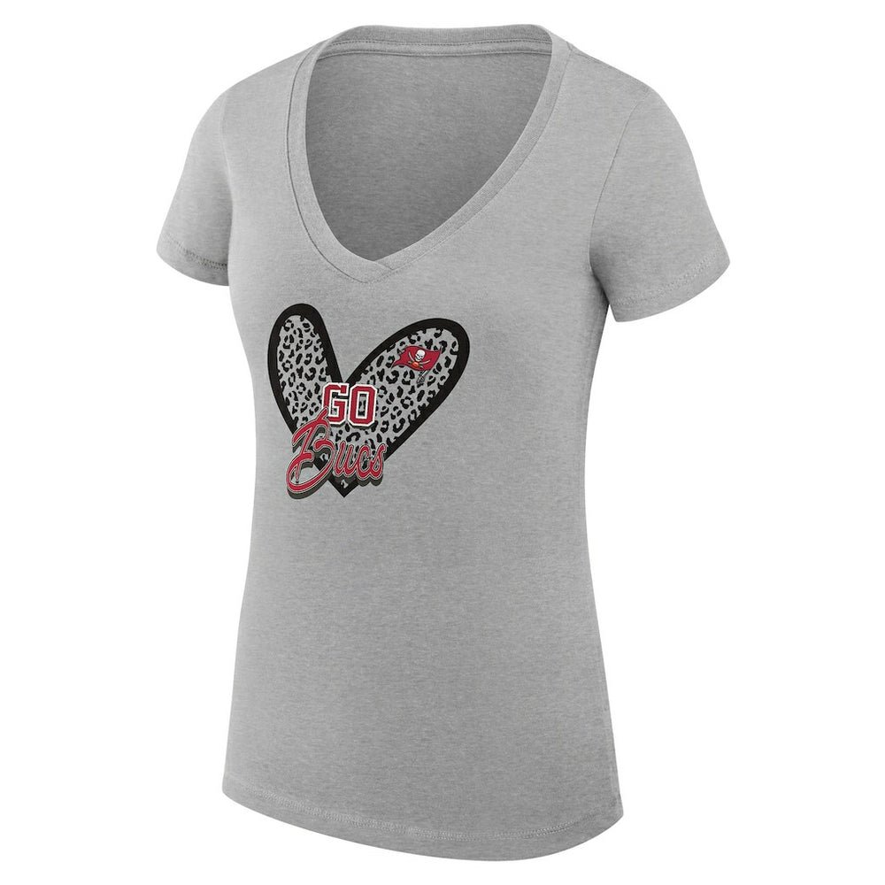 G-III 4Her by Carl Banks Women's Super-Slim Fit Lightweight Leopard Heart V-Neck T-Shirt - Tampa Bay Buccaneers