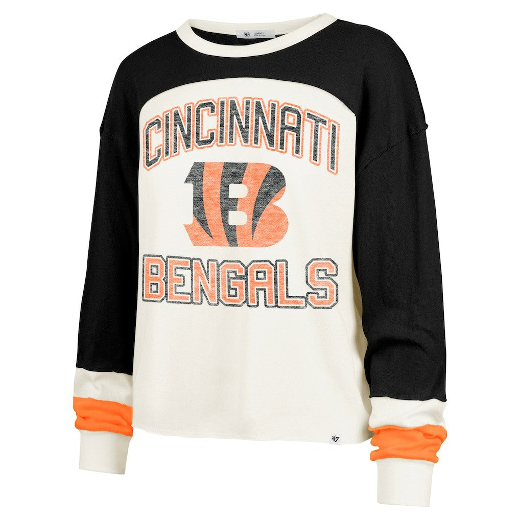 '47 Women's Double Header Curve Raglan Long Sleeve Crop Top - Cincinnati Bengals