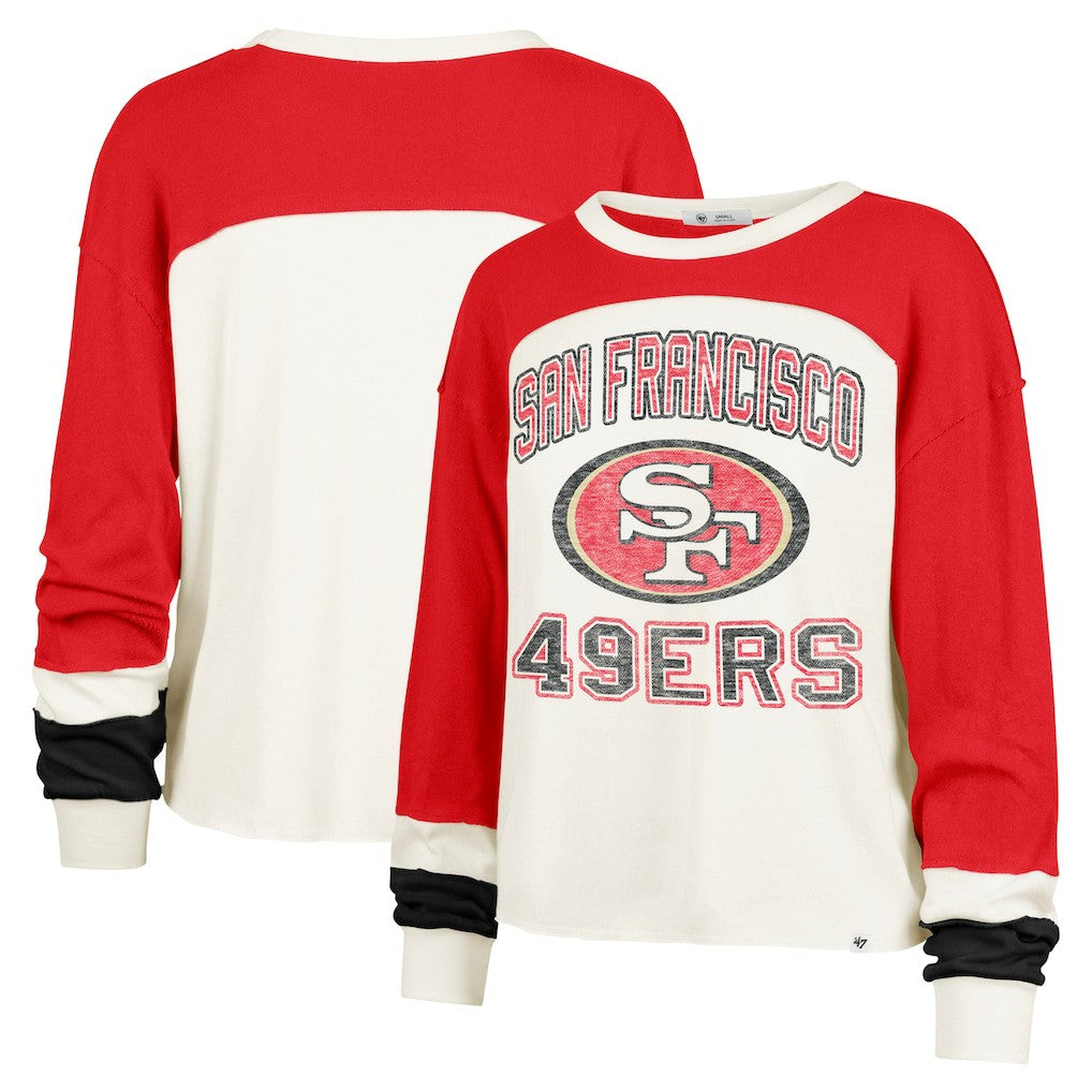 '47 Women's Double Header Curve Raglan Long Sleeve Crop Top - San Francisco 49ers