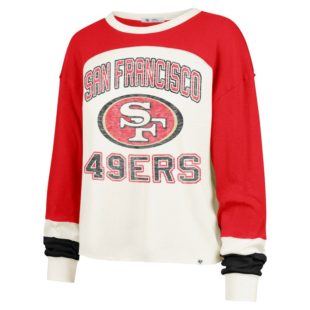 '47 Women's Double Header Curve Raglan Long Sleeve Crop Top - San Francisco 49ers