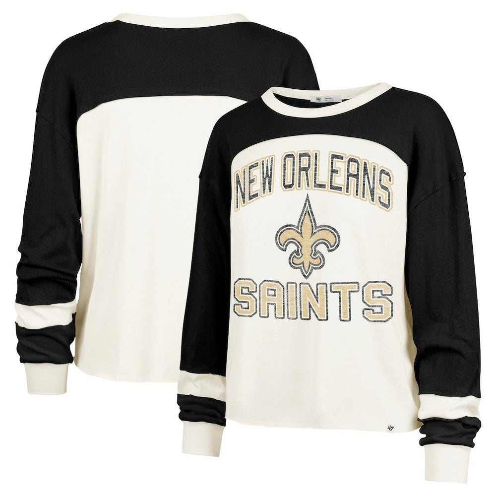 '47 Women's Double Header Curve Raglan Long Sleeve Crop Top - New Orleans Saints