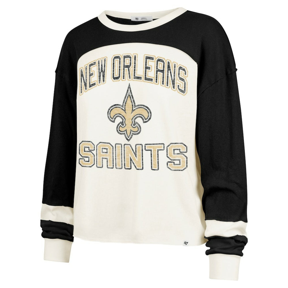 '47 Women's Double Header Curve Raglan Long Sleeve Crop Top - New Orleans Saints