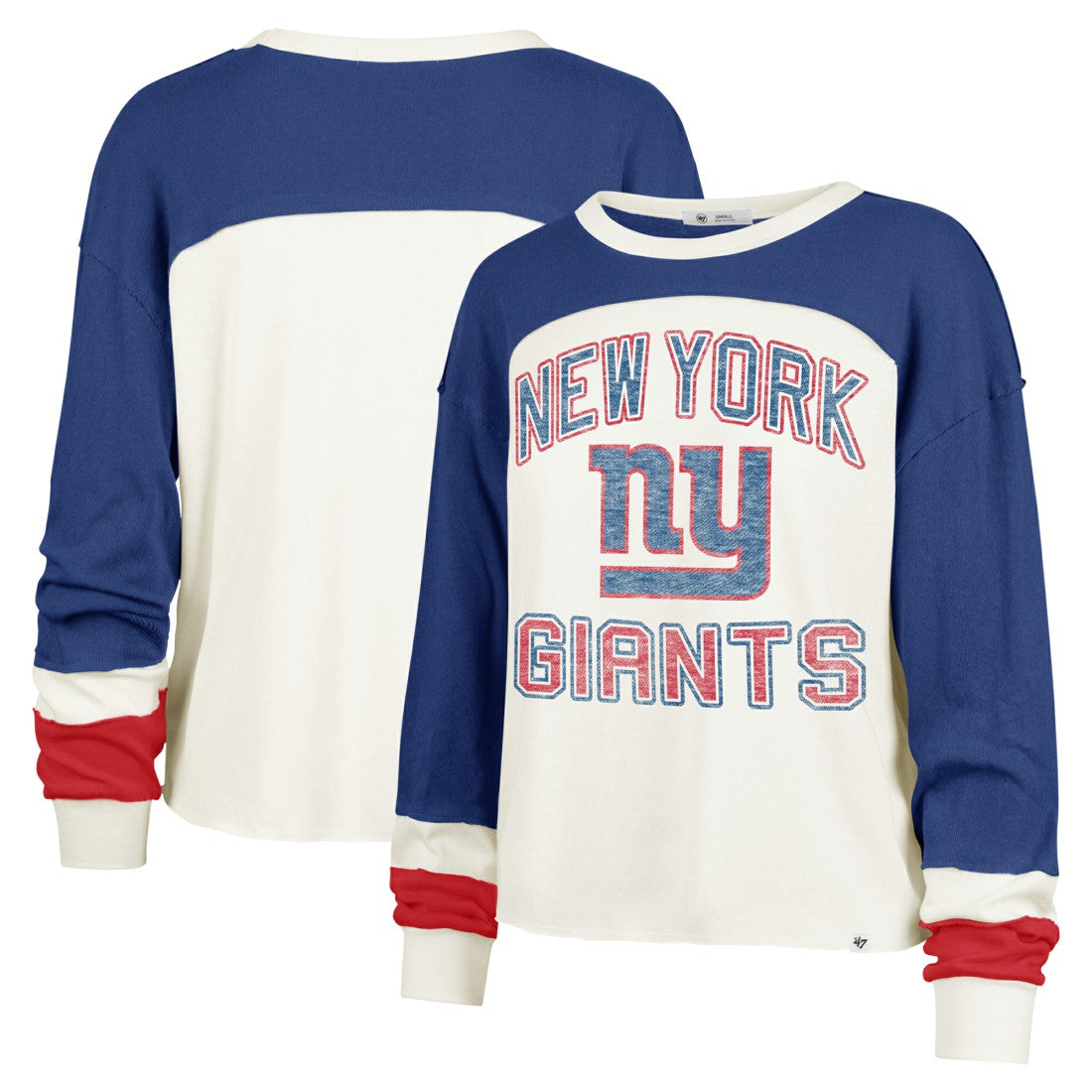 '47 Women's Double Header Curve Raglan Long Sleeve Crop Top - New York Giants
