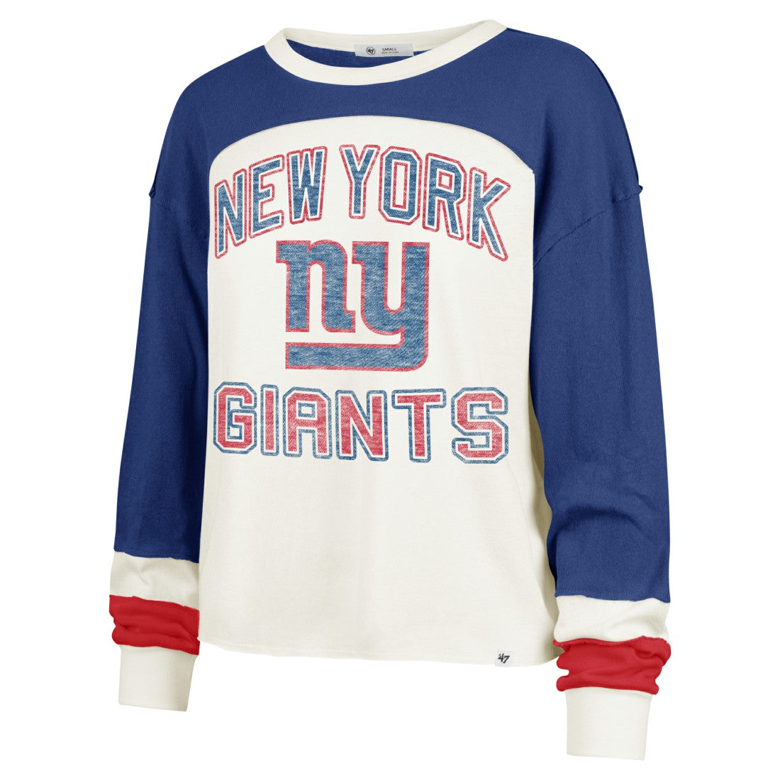 '47 Women's Double Header Curve Raglan Long Sleeve Crop Top - New York Giants