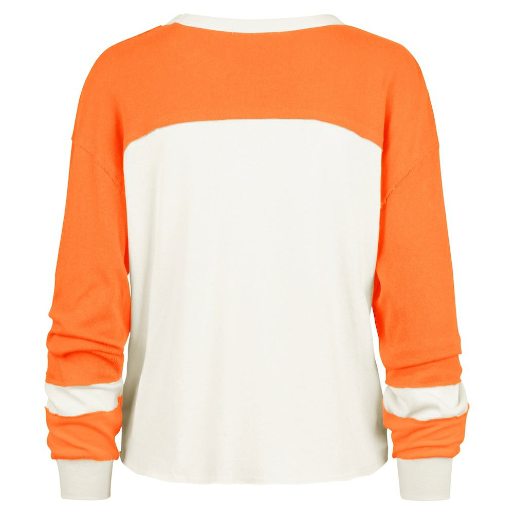 '47 Women's Double Header Curve Raglan Long Sleeve Crop Top - Miami Dolphins