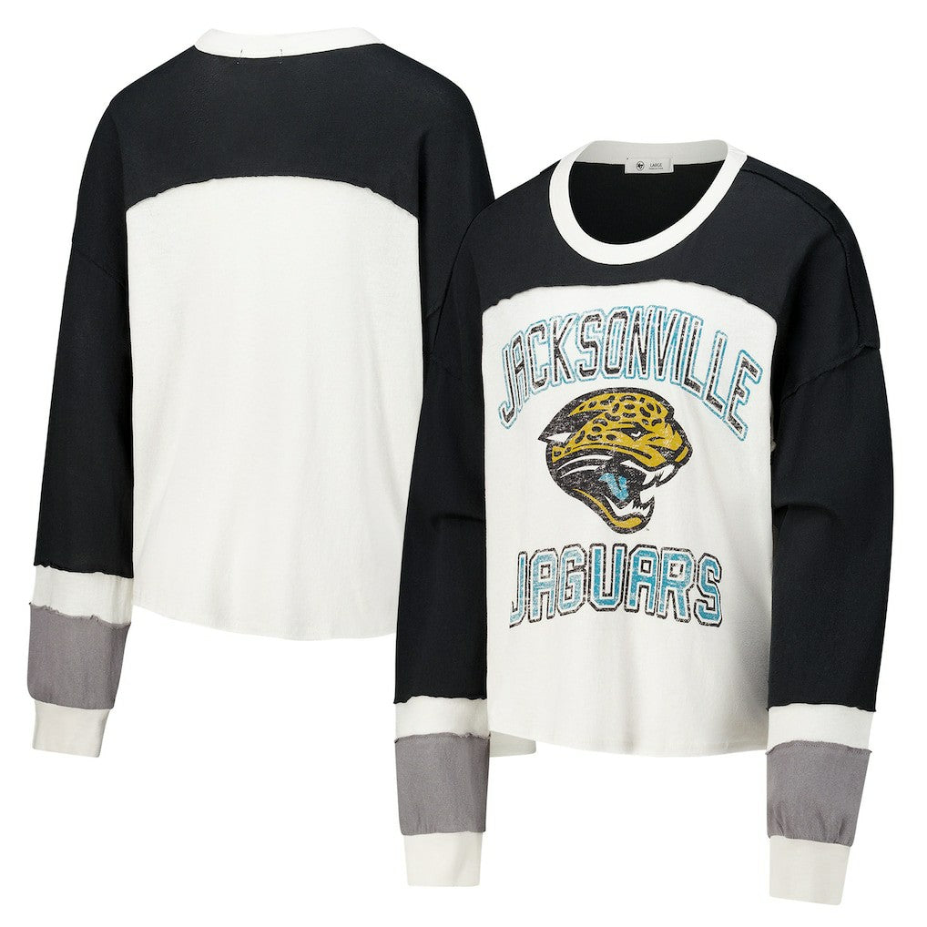 '47 Women's Double Header Curve Raglan Long Sleeve Crop Top - Jacksonville Jaguars