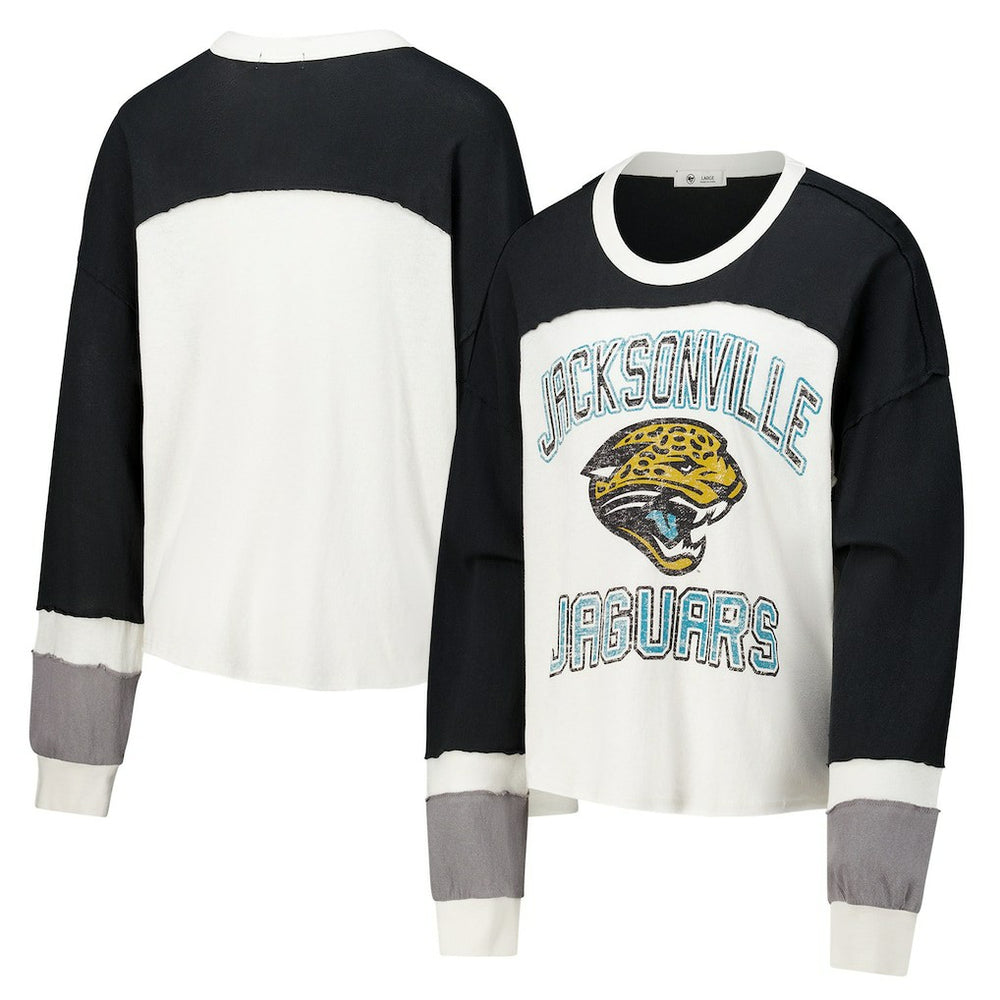 '47 Women's Double Header Curve Raglan Long Sleeve Crop Top - Jacksonville Jaguars