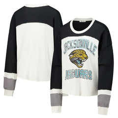 '47 Women's Double Header Curve Raglan Long Sleeve Crop Top - Jacksonville Jaguars