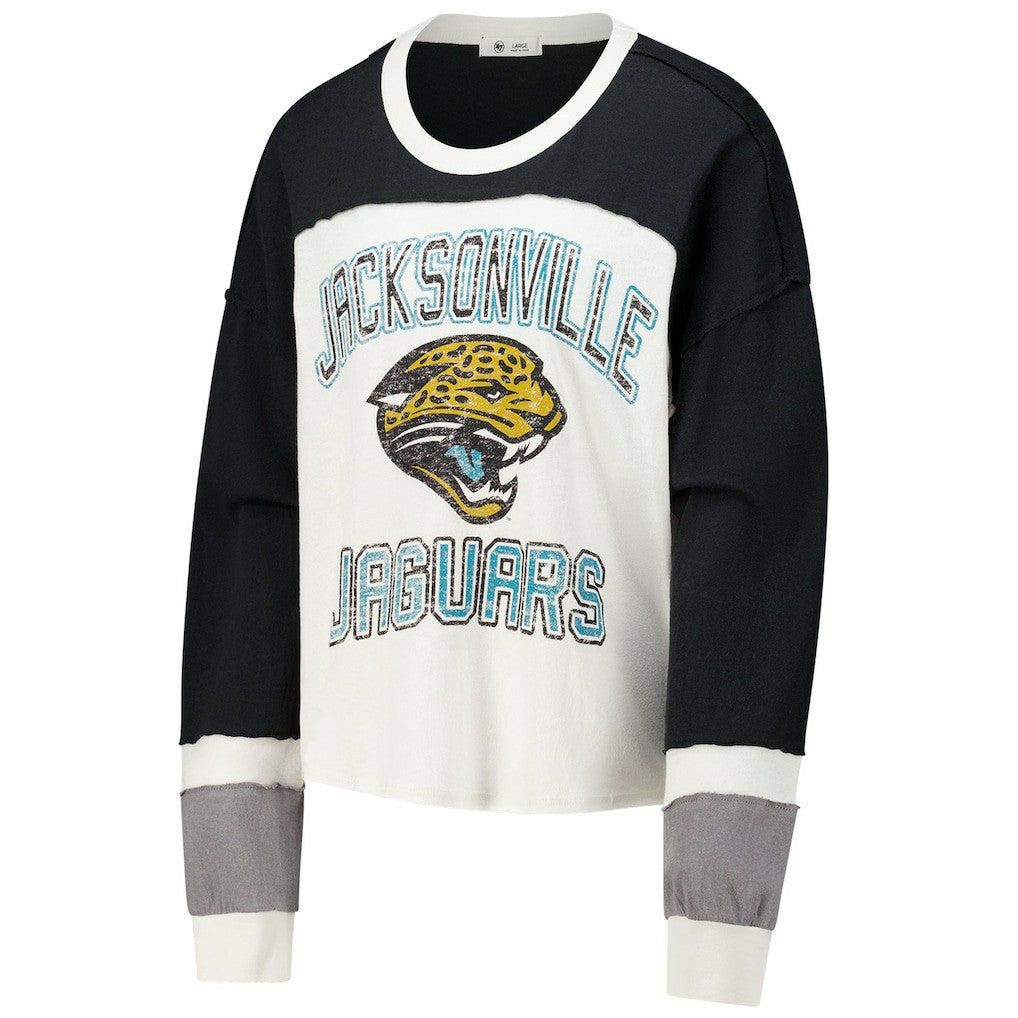 '47 Women's Double Header Curve Raglan Long Sleeve Crop Top - Jacksonville Jaguars