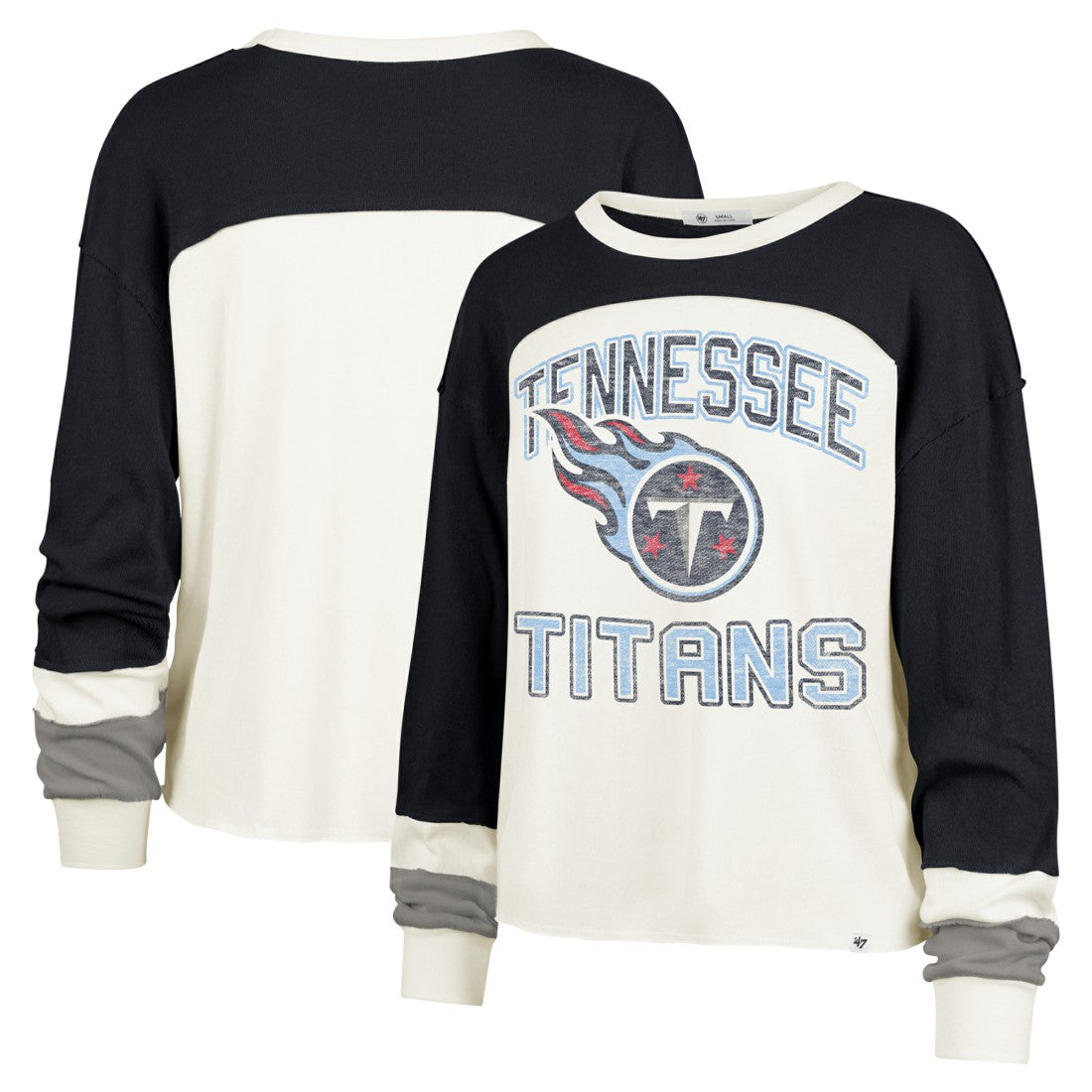 '47 Women's Double Header Curve Raglan Long Sleeve Crop Top - Tennessee Titans