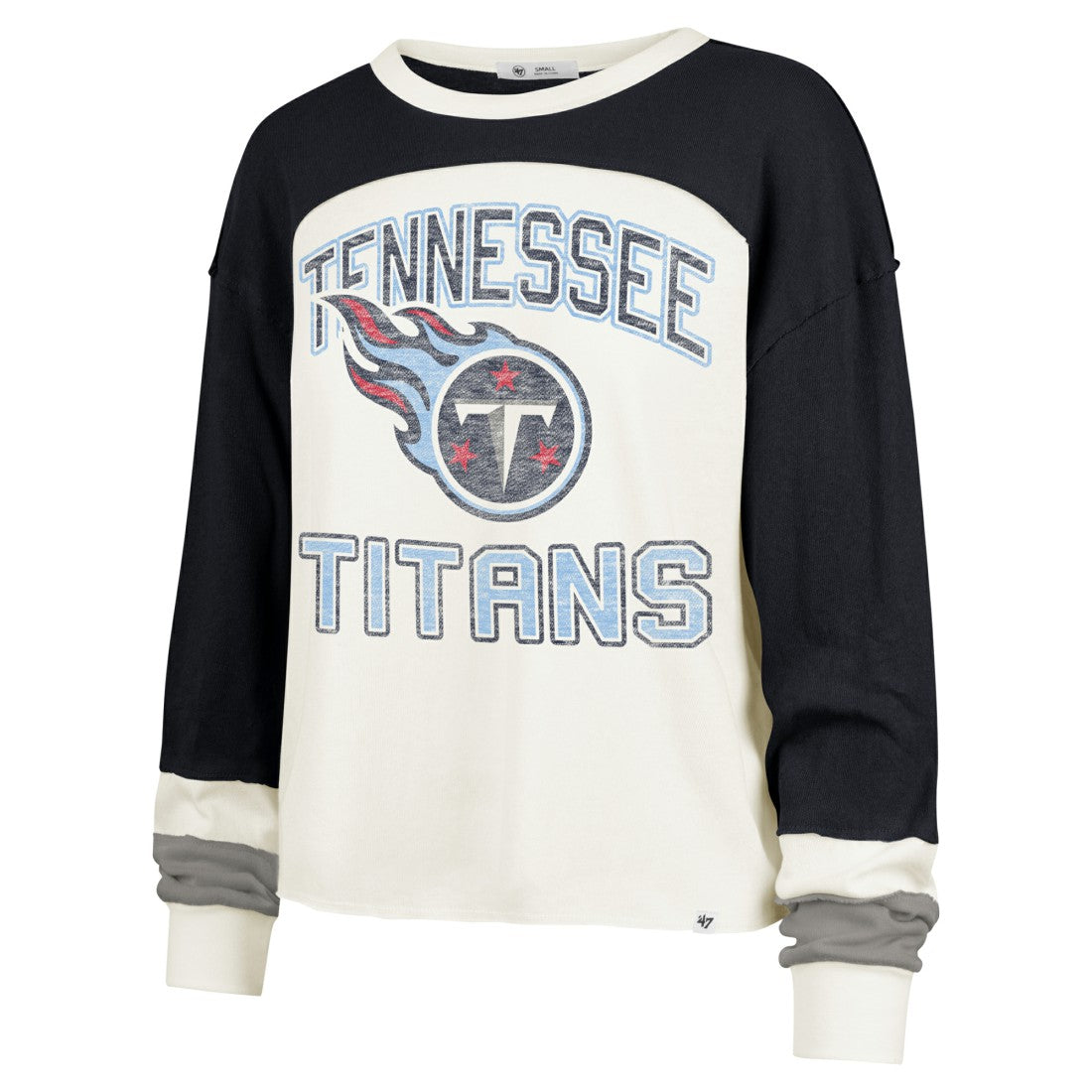 '47 Women's Double Header Curve Raglan Long Sleeve Crop Top - Tennessee Titans