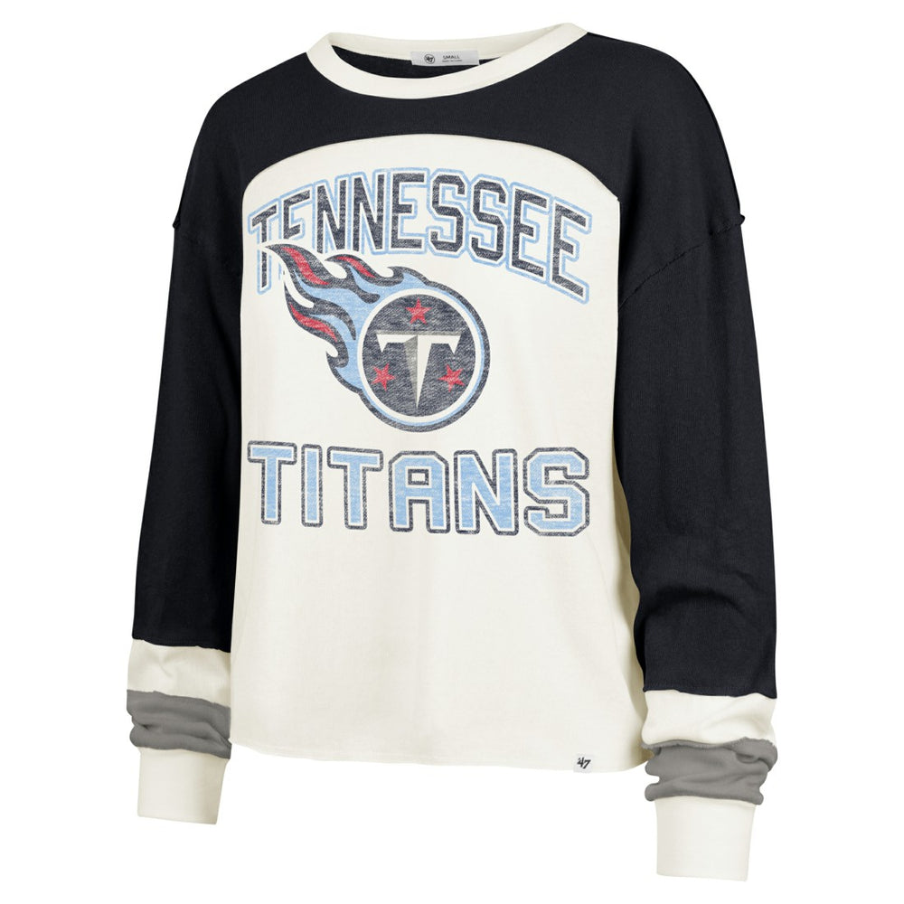 '47 Women's Double Header Curve Raglan Long Sleeve Crop Top - Tennessee Titans