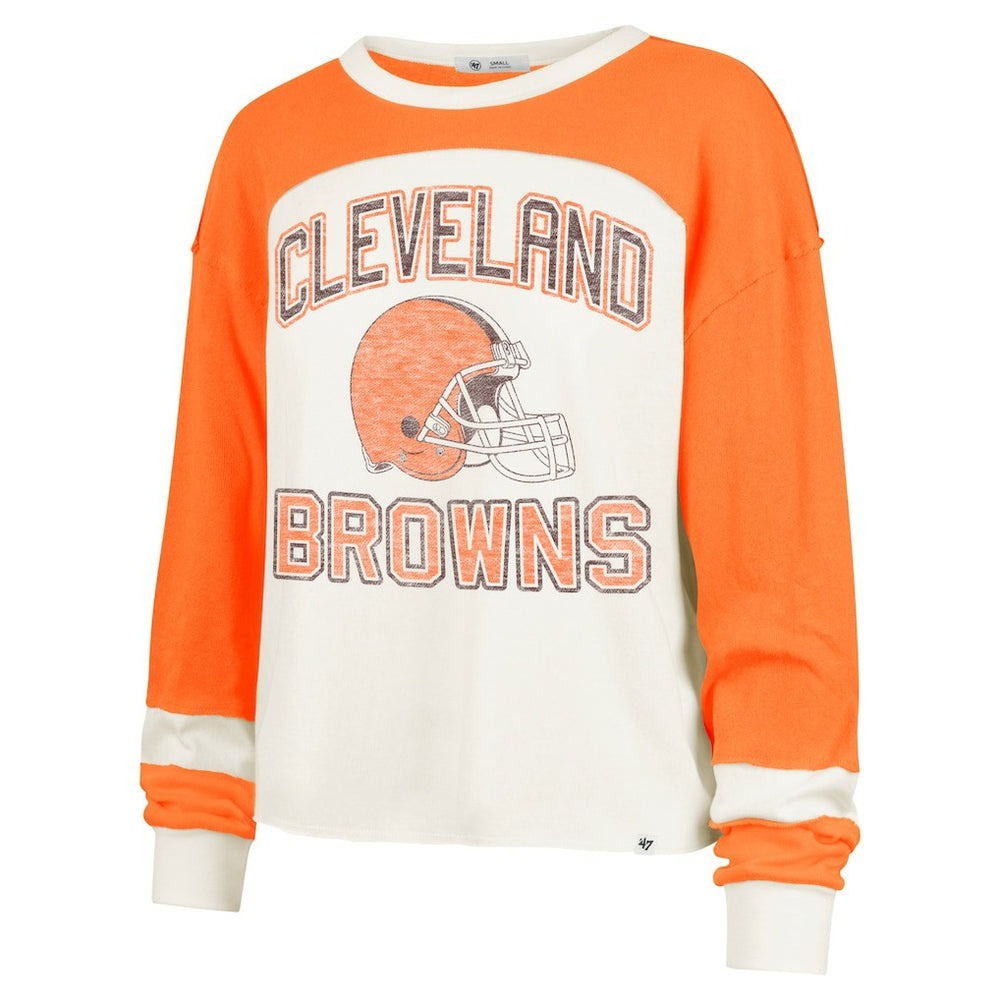 '47 Women's Double Header Curve Raglan Long Sleeve Crop Top - Cleveland Browns