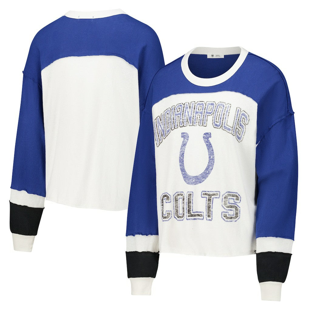 '47 Women's Double Header Curve Raglan Long Sleeve Crop Top - Indianapolis Colts