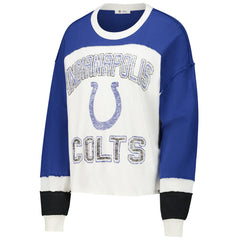 '47 Women's Double Header Curve Raglan Long Sleeve Crop Top - Indianapolis Colts