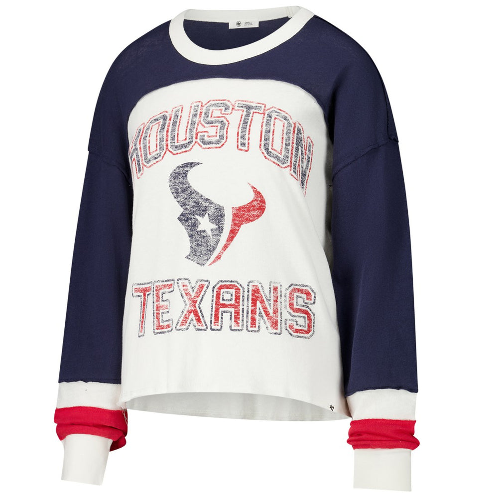 '47 Women's Double Header Curve Raglan Long Sleeve Crop Top - Houston Texans
