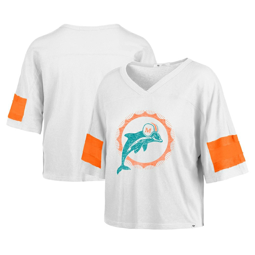 '47 Women's Double Header Scout Cropped V-Neck T-Shirt - Miami Dolphins