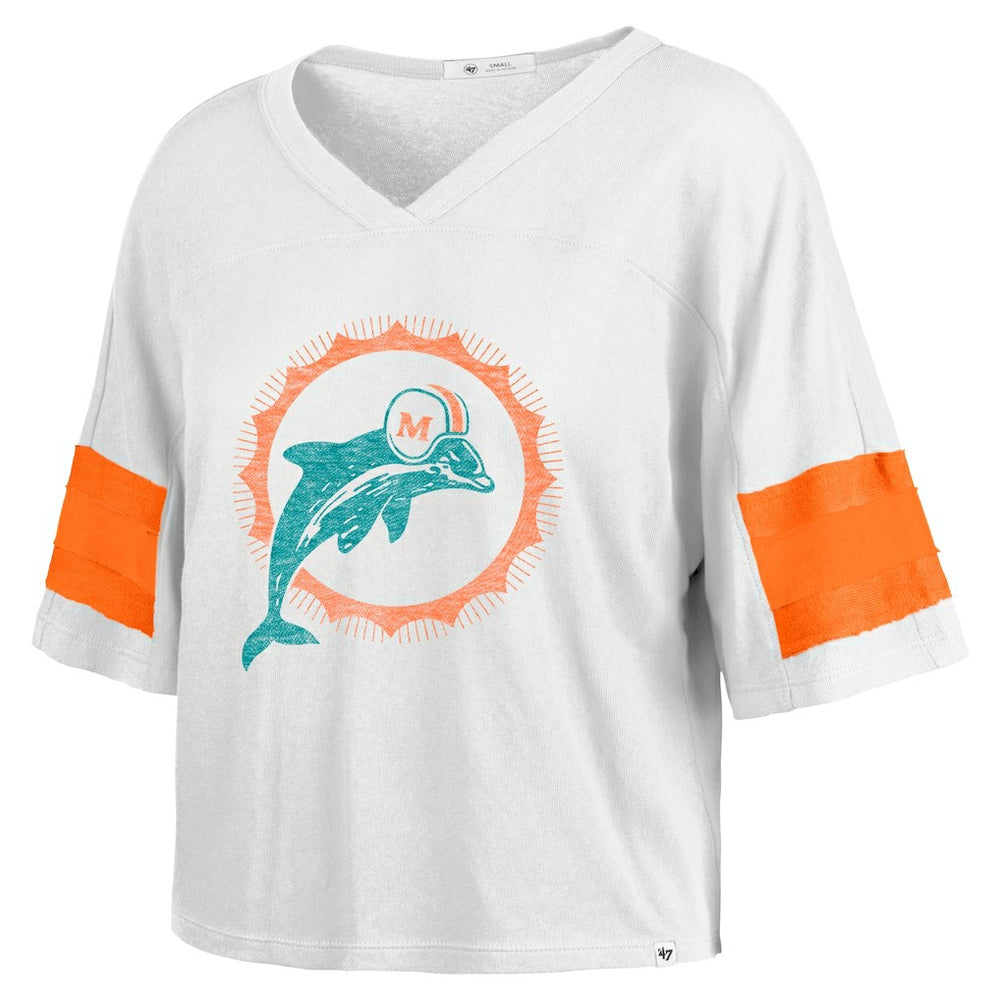 '47 Women's Double Header Scout Cropped V-Neck T-Shirt - Miami Dolphins