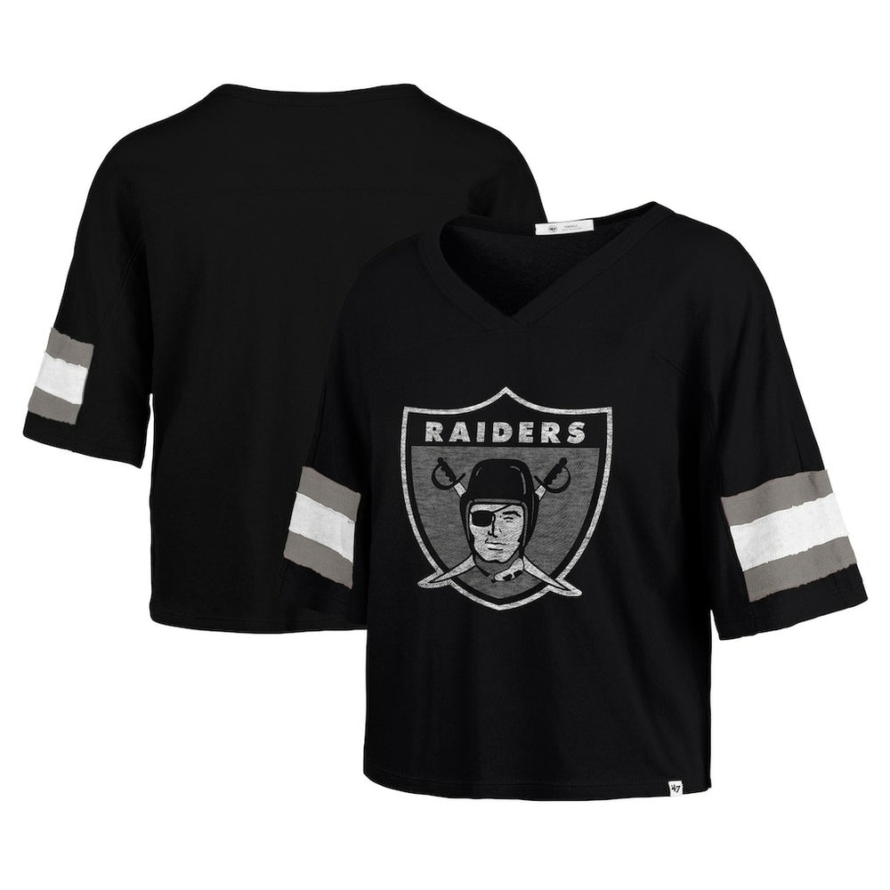 '47 Women's Double Header Scout Cropped V-Neck T-Shirt - Las Vegas Raiders